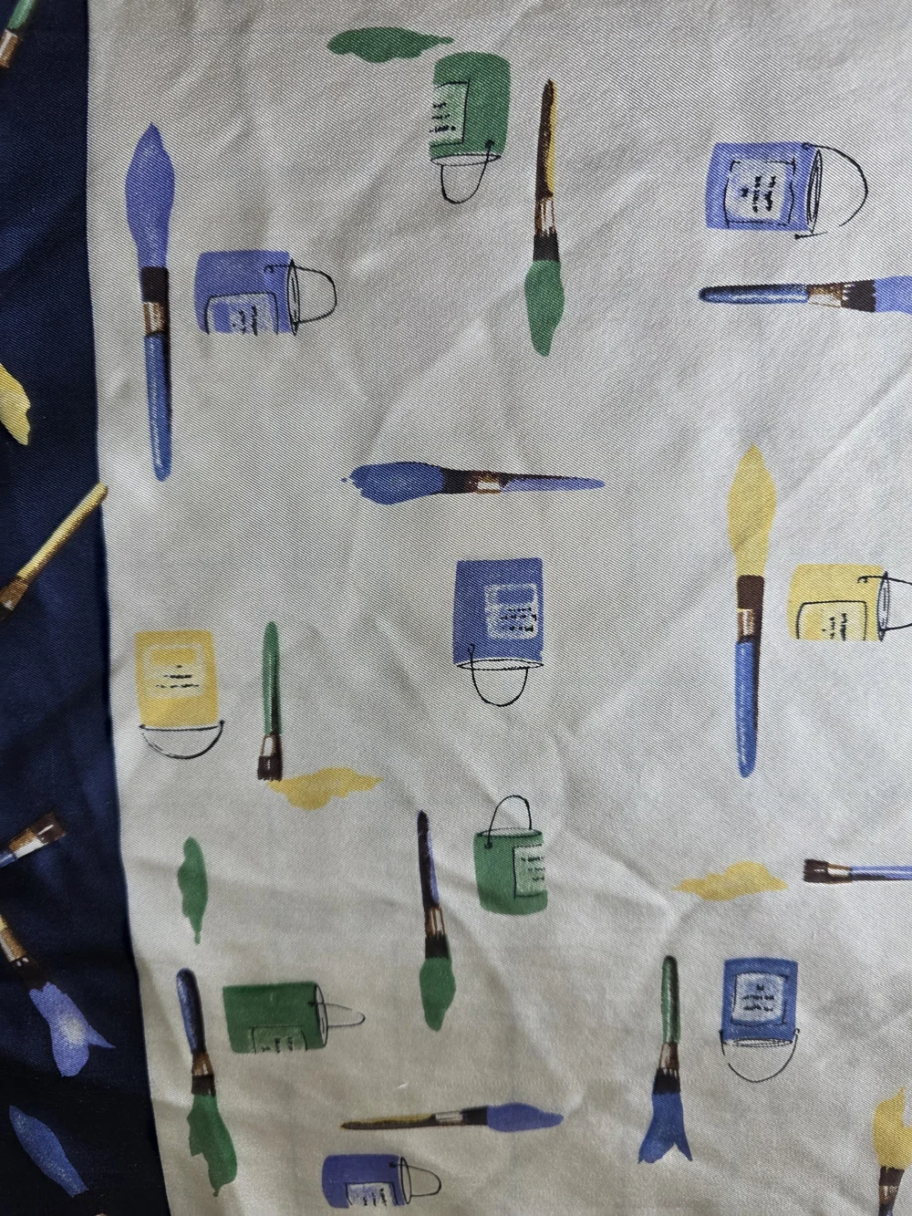 Echo Vintage Paintbrush & Paint Bottle Print Square Scarf 21x21. Rare Print